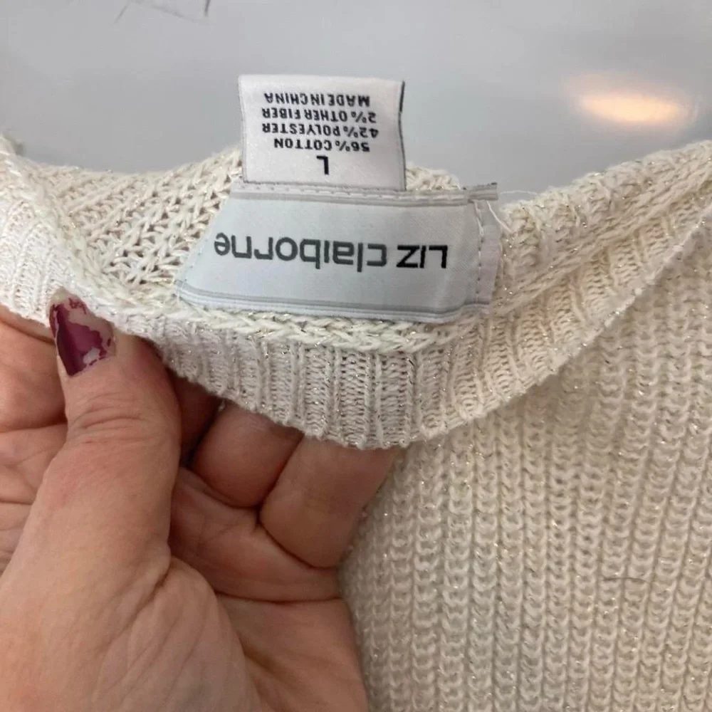 Liz Claiborne cream cable knit sweater Size L #knitwear